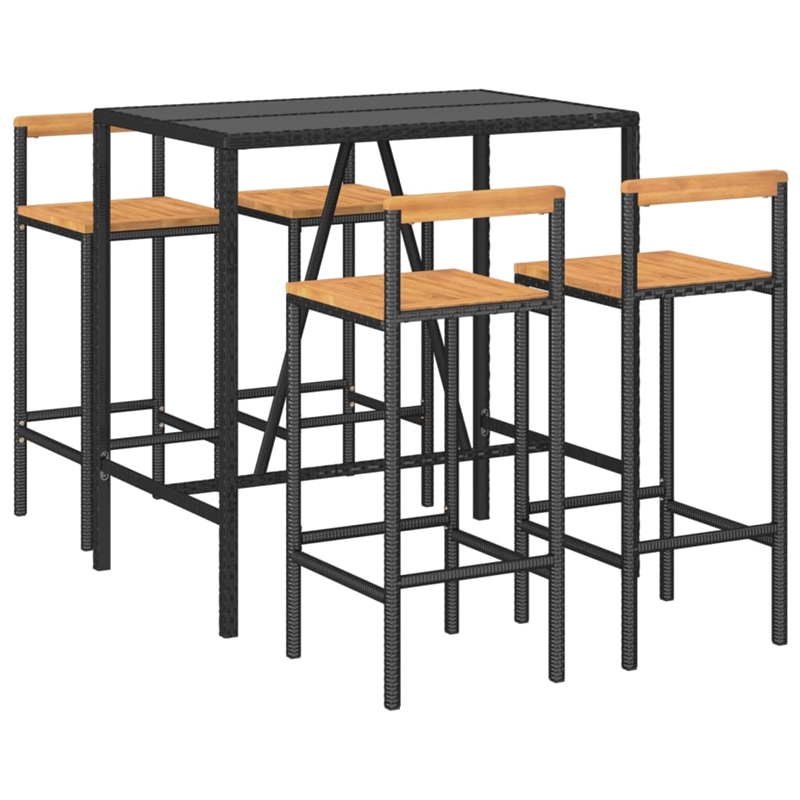 Pemberly Row 5 Piece Outdoor Patio Bar Set with Cushions in Black