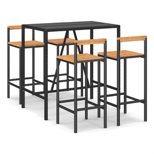 Pemberly Row 5 Piece Outdoor Patio Bar Set with Cushions in Black