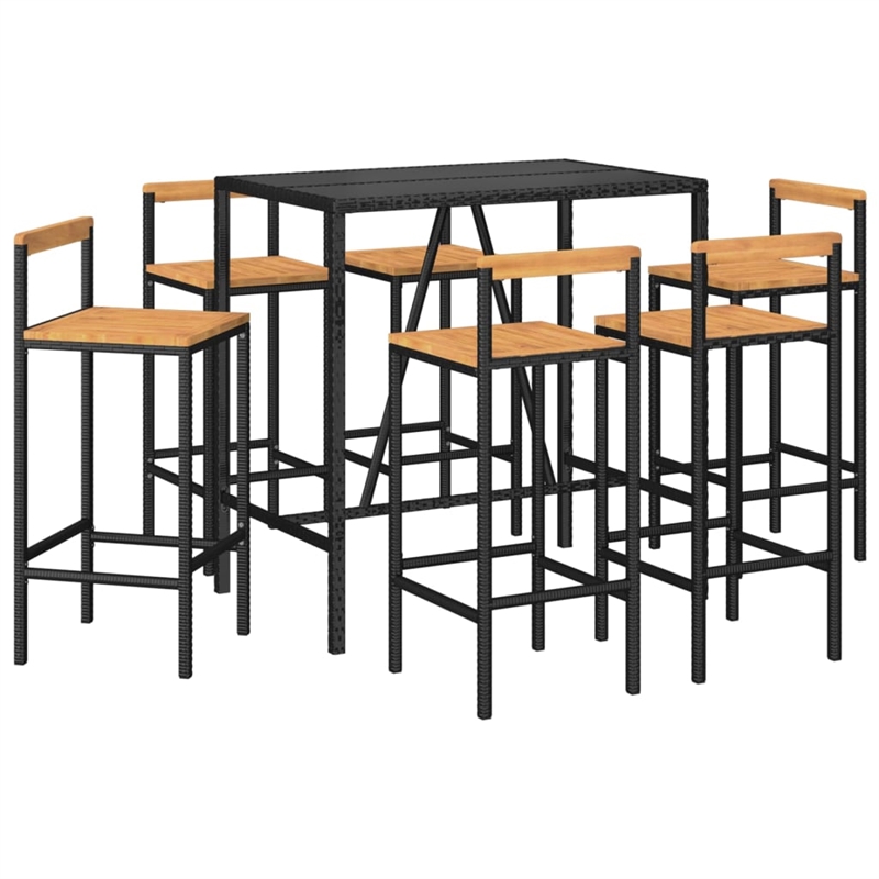 Pemberly Row 7 Piece Outdoor Patio Bar Set with Cushions in Black