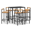 Pemberly Row 7 Piece Outdoor Patio Bar Set with Cushions in Black