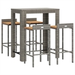 Pemberly Row 5 Piece Solid Acacia Wood Outdoor Patio Bar Set in Gray