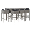 Pemberly Row 9 Piece Outdoor Patio Bar Set with Cushions in Black/Gray
