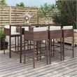 Pemberly Row Garden Outdoor Patio Bar Set with Cushions in Brown
