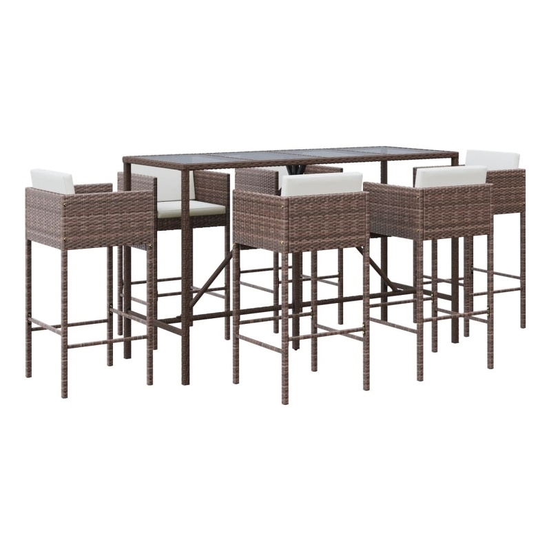 Pemberly Row Garden Outdoor Patio Bar Set with Cushions in Brown
