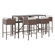 Pemberly Row Garden Outdoor Patio Bar Set with Cushions in Brown