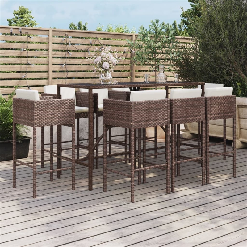 Pemberly Row 9 Piece Poly Rattan Bar Set in White/Brown/Cream