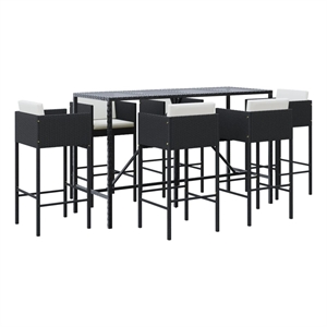 Pemberly Row Steel Large Outdoor Patio Bar Set with Cushions in Black