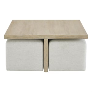 Pemberly Row Cocktail Table with 4 Upholstered Ottomans in Dockside Tan