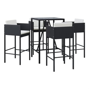 Pemberly Row Steel Large Outdoor Patio Bar Set in Black/White/Cream