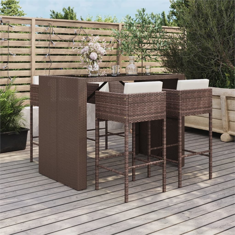 Pemberly Row 5 Piece Poly Rattan Bar Set in Black/White/Brown/Cream