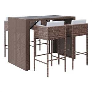 Pemberly Row 5 Piece Poly Rattan Bar Set in Black/White/Brown/Cream