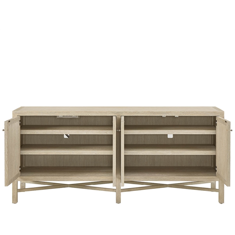 Pemberly Row Woven Door Oak Credenza with Adjustable Shelves in Dockside Tan