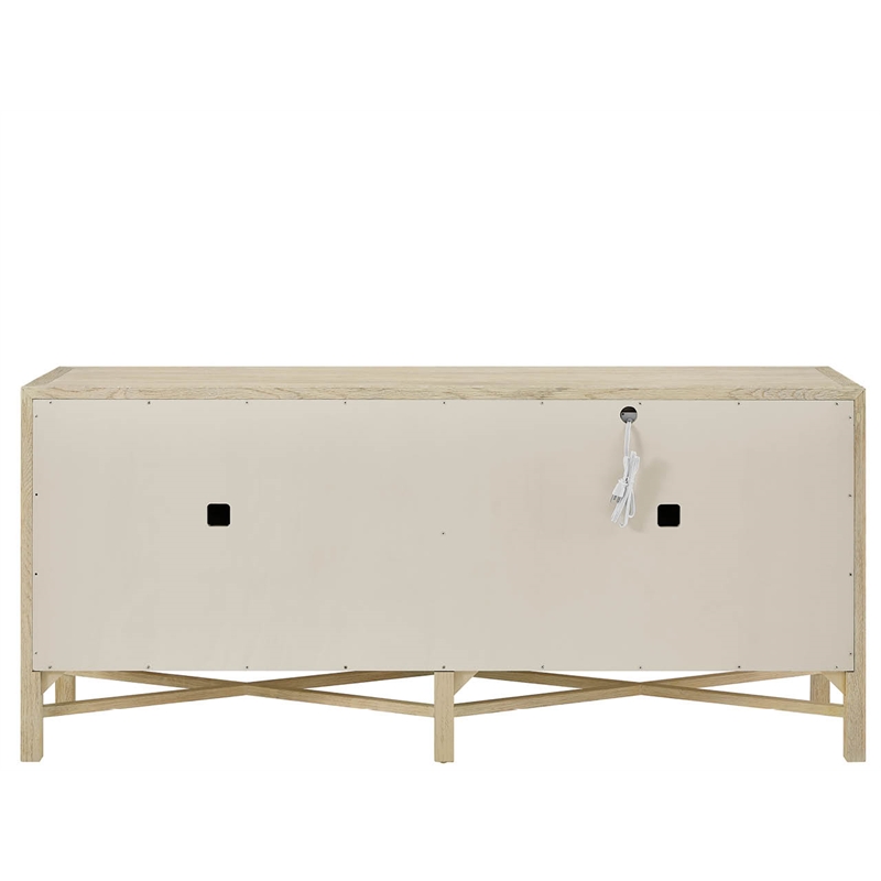 Pemberly Row Woven Door Oak Credenza with Adjustable Shelves in Dockside Tan