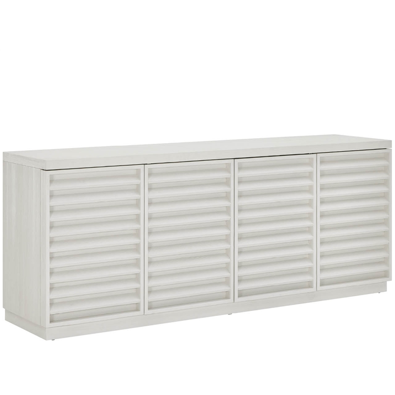 Pemberly Row Louvered Door Credenza with Adjustable Shelves in Shoreline White