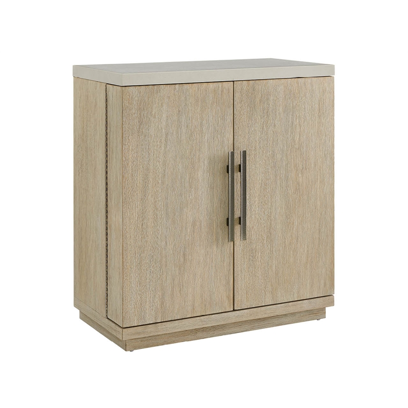 Pemberly Row Oak Bar Cabinet with Quartz Top and Wine Storage in Dockside