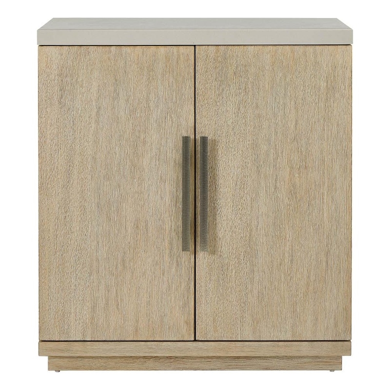 Pemberly Row Oak Bar Cabinet with Quartz Top and Wine Storage in Dockside