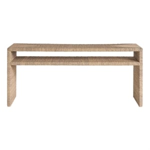 Pemberly Row Abaca Wrapped Console with Open Shelf Display in Natural Tan