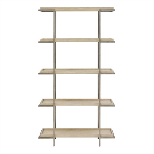 Pemberly Row Mixed Material Oak and Pewter Metal Etagere in Dockside Tan