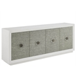 Pemberly Row Grasscloth Door White Credenza with Nickel Hardware