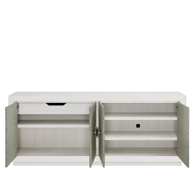 Pemberly Row Grasscloth Door White Credenza with Nickel Hardware