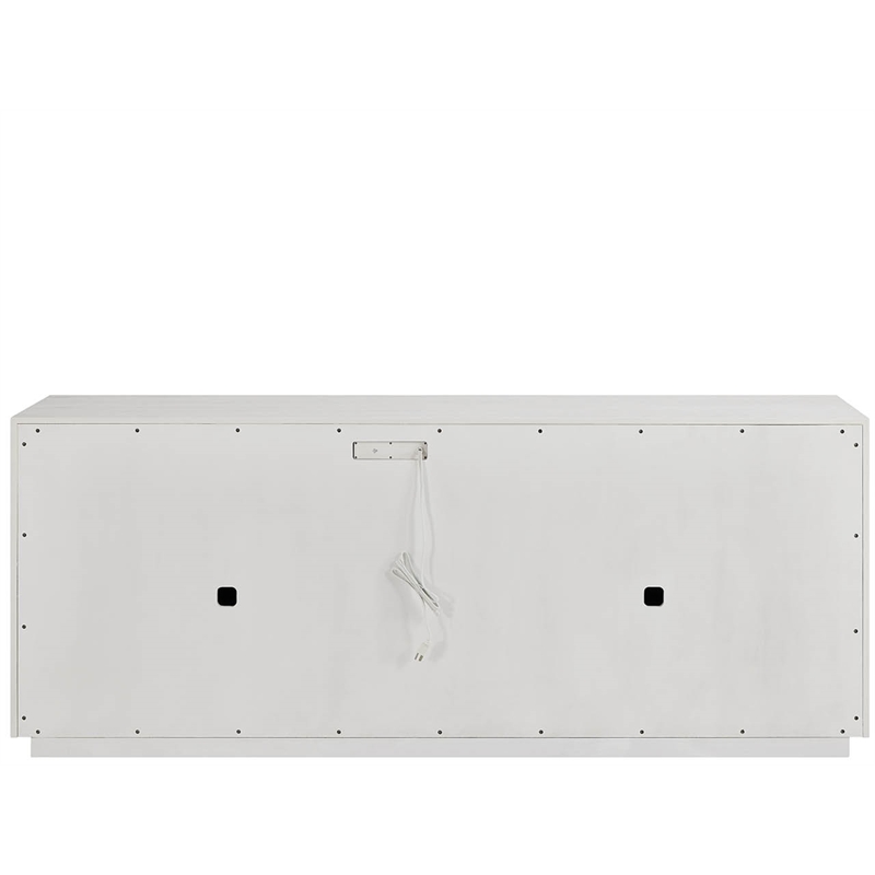 Pemberly Row Grasscloth Door White Credenza with Nickel Hardware