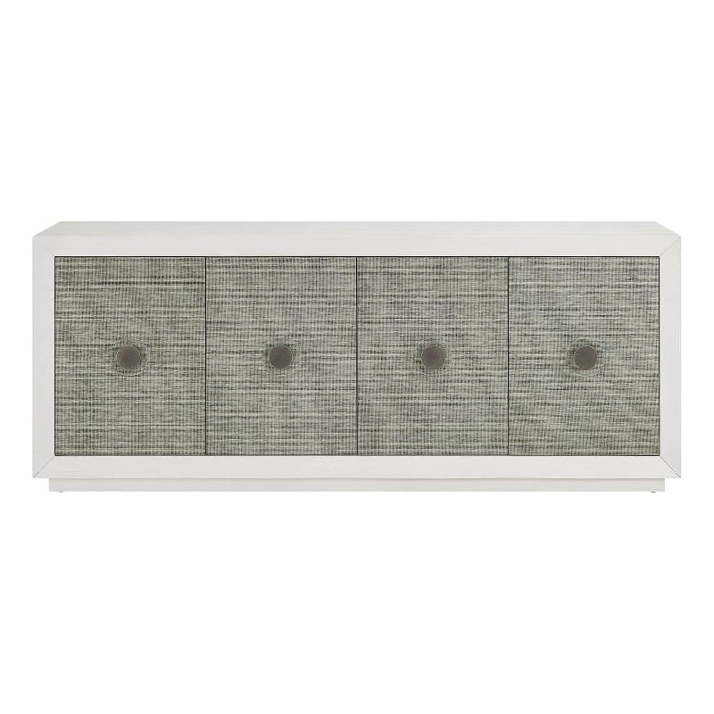 Pemberly Row Grasscloth Door White Credenza with Nickel Hardware