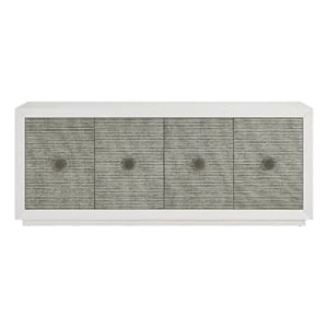 Pemberly Row Grasscloth Door White Credenza with Nickel Hardware