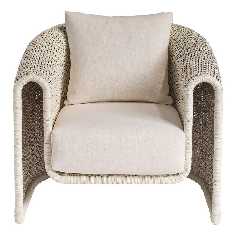 Pemberly Row Key Largo Rattan Fishbone Lounge Chair in White