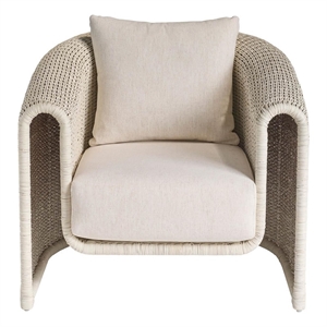 Pemberly Row Key Largo Rattan Fishbone Lounge Chair in White