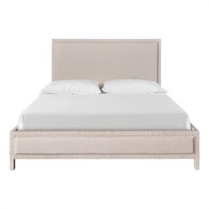 Pemberly Row Tidal Upholstered Queen Bed with White Rattan Frame