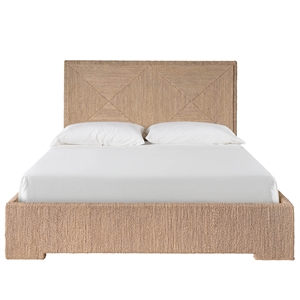 Pemberly Row Abaca Fiber Woven King Bed with Geometric Headboard in Oak