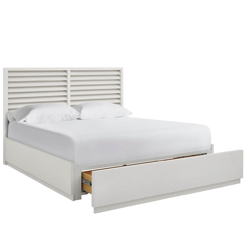 Pemberly Row Shoreline Louvered Panel Storage King Bed in White Pine
