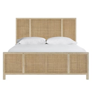 Pemberly Row Cross-Hatch Cane Woven King Bed in Natural Oak Frame