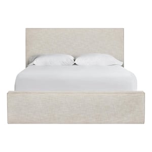 Pemberly Row Drift Upholstered Queen Bed in Yukon Sand with Oak Frame