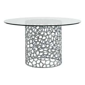 Pemberly Row Coral 54&quot Glass Top Round Dining Table in Antique Nickel