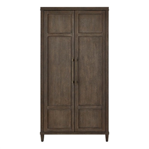 Pemberly Row Oak Cabinet with LED Lighting and Adjustable Shelves in Cocoa