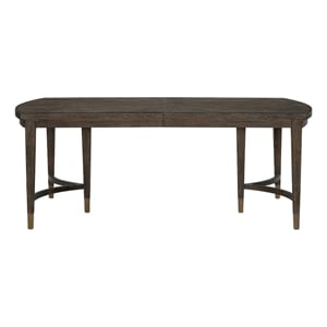 Pemberly Row Radial Veneer Oak Triple Pedestal Dining Table in Cocoa