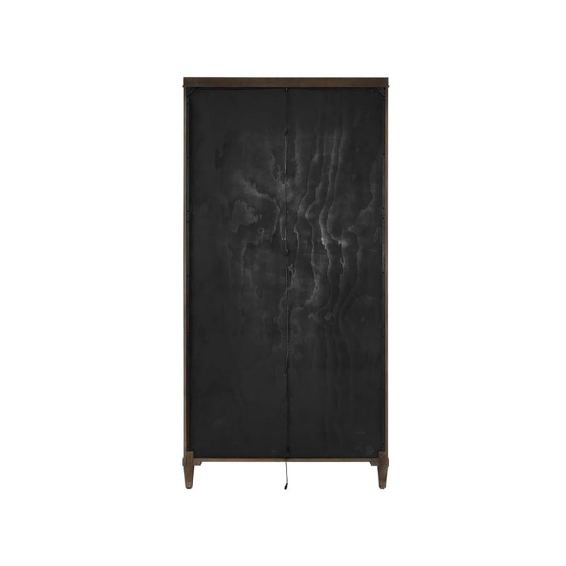 Pemberly Row Glass Door Oak Display Cabinet with LED Lighting in Cocoa