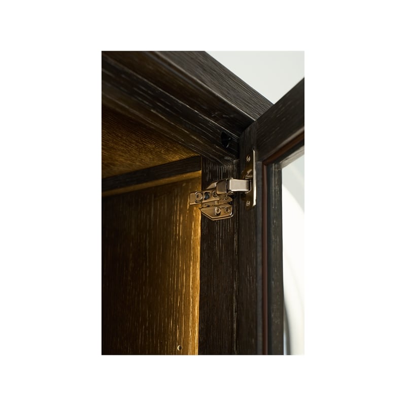 Pemberly Row Glass Door Oak Display Cabinet with LED Lighting in Cocoa
