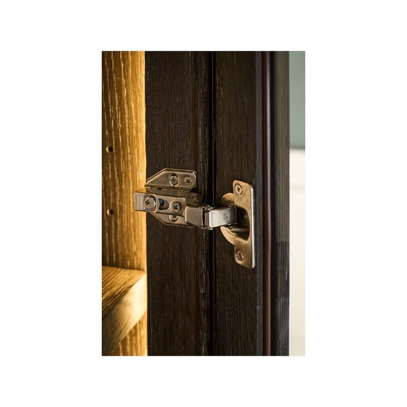 Pemberly Row Glass Door Oak Display Cabinet with LED Lighting in Cocoa