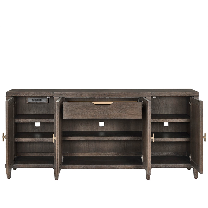 Pemberly Row Reeded Door Credenza with Silverware Tray in Cocoa