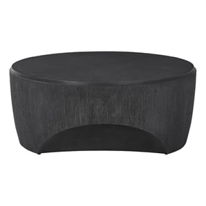 Pemberly Row Cinder Sculptural Concrete Round Cocktail Table in Ebony