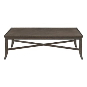 Pemberly Row Beaded Edge Curved Leg Oak Cocktail Table in Cocoa