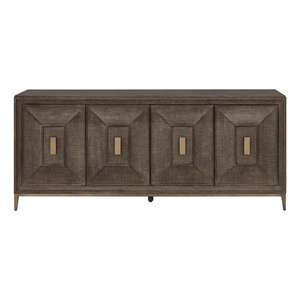 Pemberly Row Geometric Door Credenza with Smoked Gold Base in Cocoa