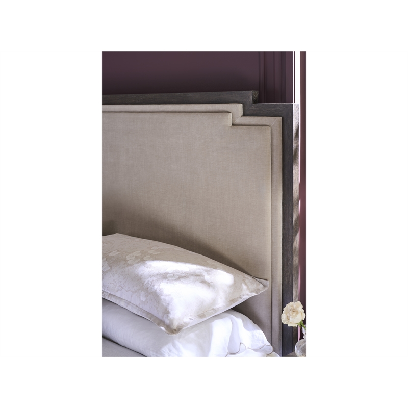 Pemberly Row Notched Design Upholstered Queen Bed in Silken Fog Cocoa