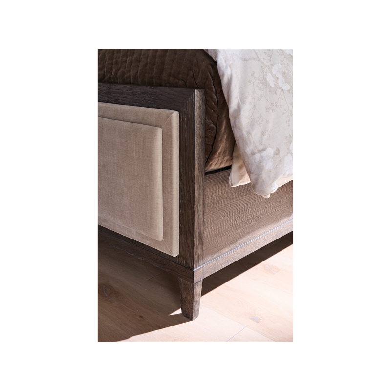 Pemberly Row Notched Design Upholstered Queen Bed in Silken Fog Cocoa