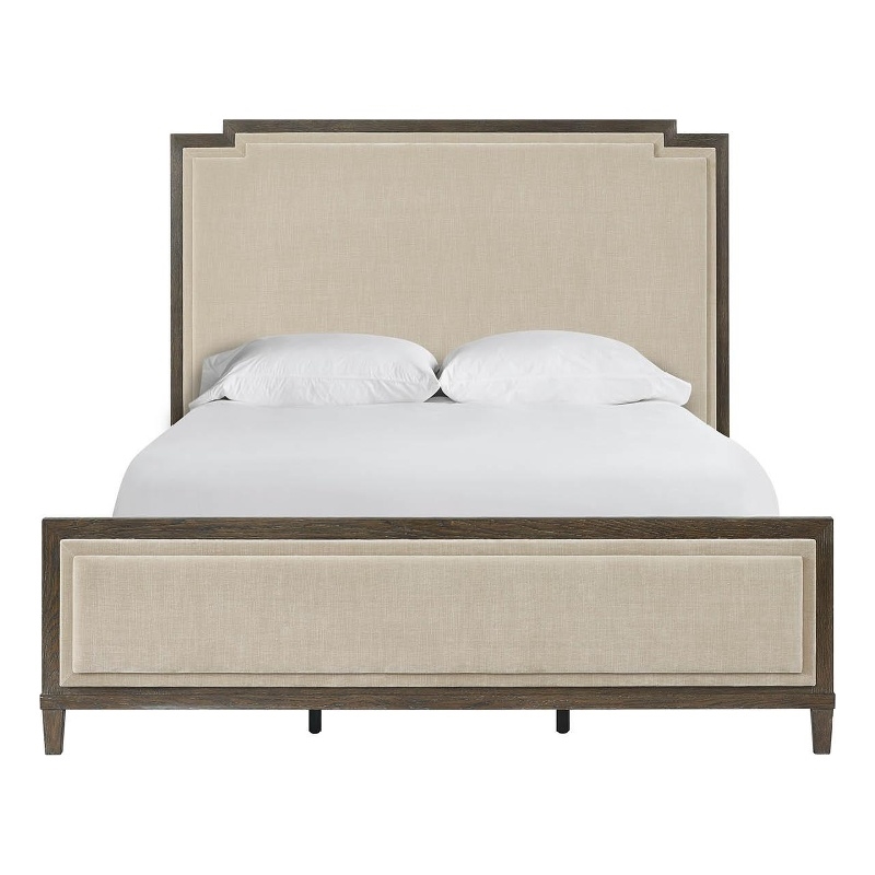 Pemberly Row Notched Design Upholstered Queen Bed in Silken Fog Cocoa