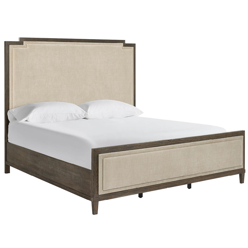Pemberly Row Notched Design Upholstered King Bed in Silken Fog Cocoa