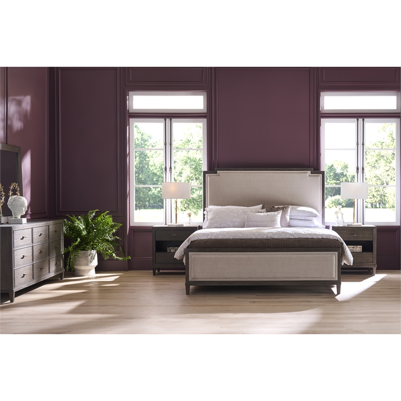 Pemberly Row Notched Design Upholstered King Bed in Silken Fog Cocoa