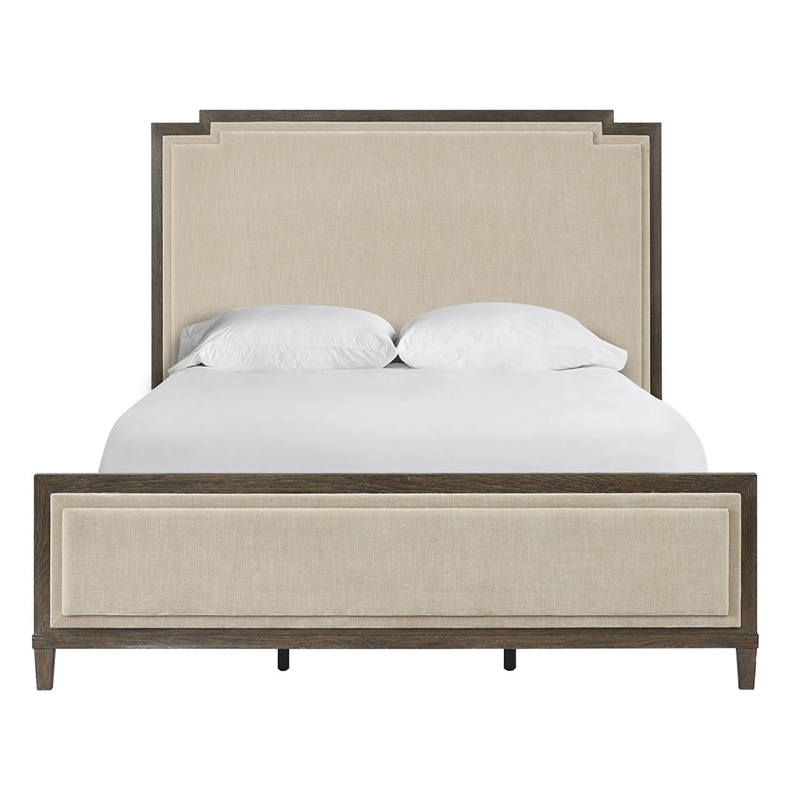 Pemberly Row Notched Design Upholstered King Bed in Silken Fog Cocoa